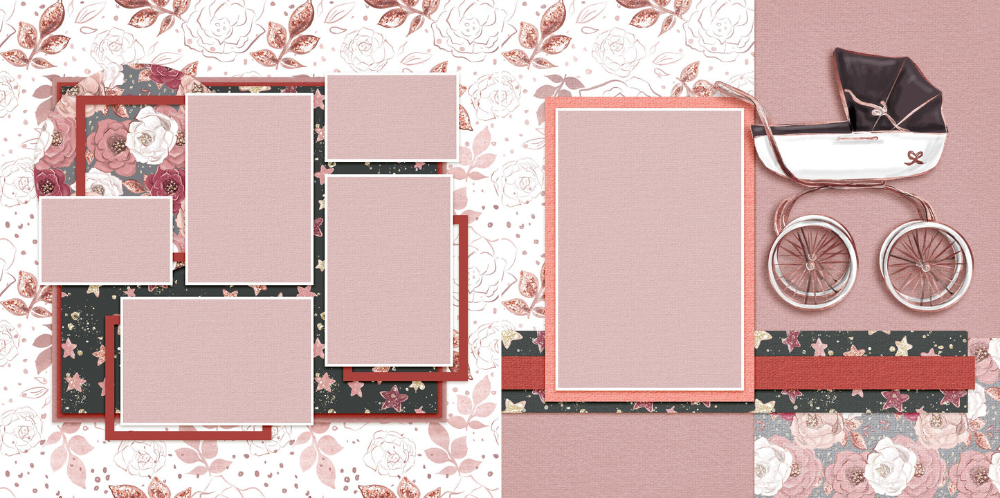 Baby Girl Carriage - 5442 - EZscrapbooks Scrapbook Layouts Baby