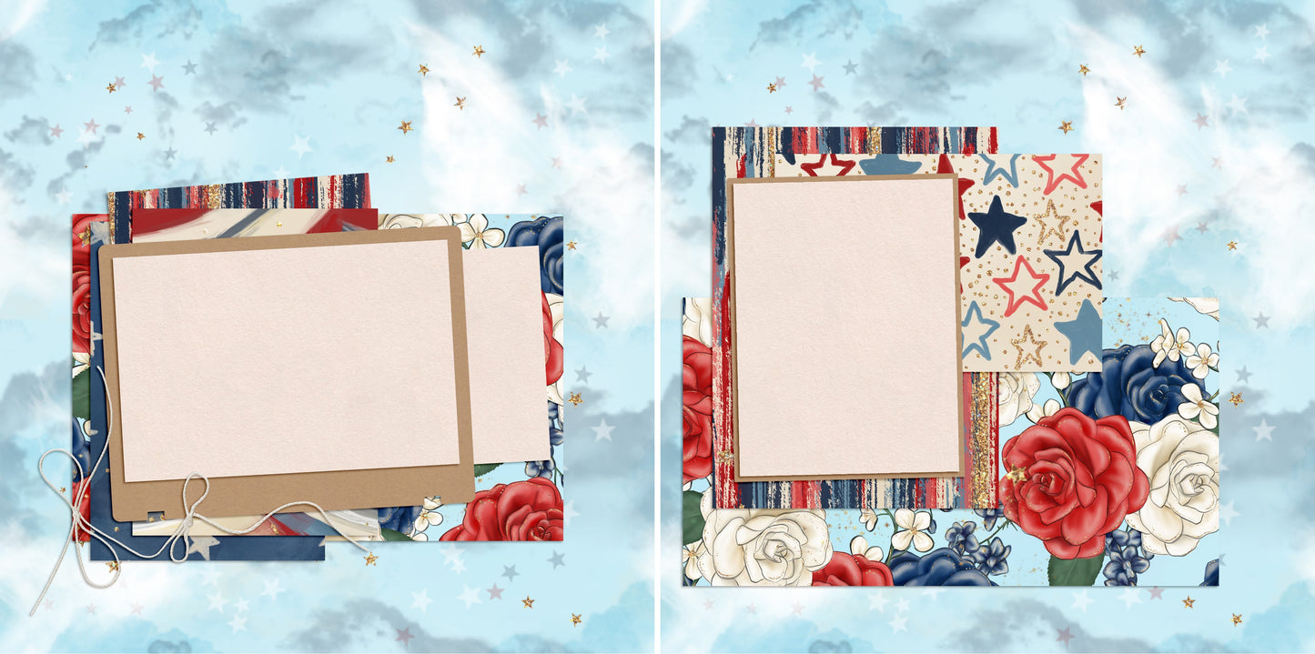 Stars, Stripes & Roses - 4846 - EZscrapbooks Scrapbook Layouts July 4th - Patriotic