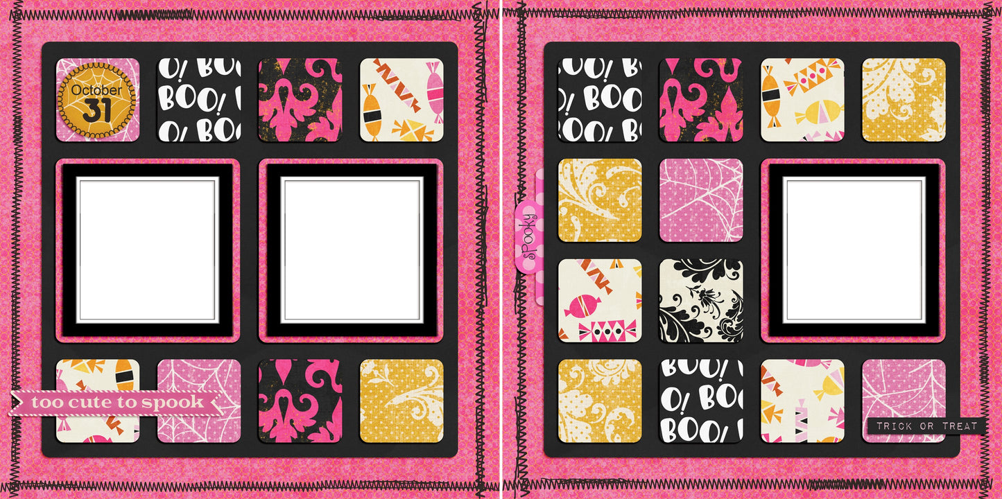 Too Cute to Spook Pink - Halloween - Digital Scrapbook Pages - INSTANT DOWNLOAD - EZscrapbooks Scrapbook Layouts Halloween