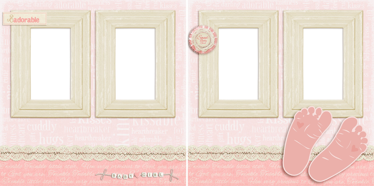 Footprints Baby Girl - Digital Scrapbook Pages - INSTANT DOWNLOAD - 2019 - EZscrapbooks Scrapbook Layouts Baby - Toddler