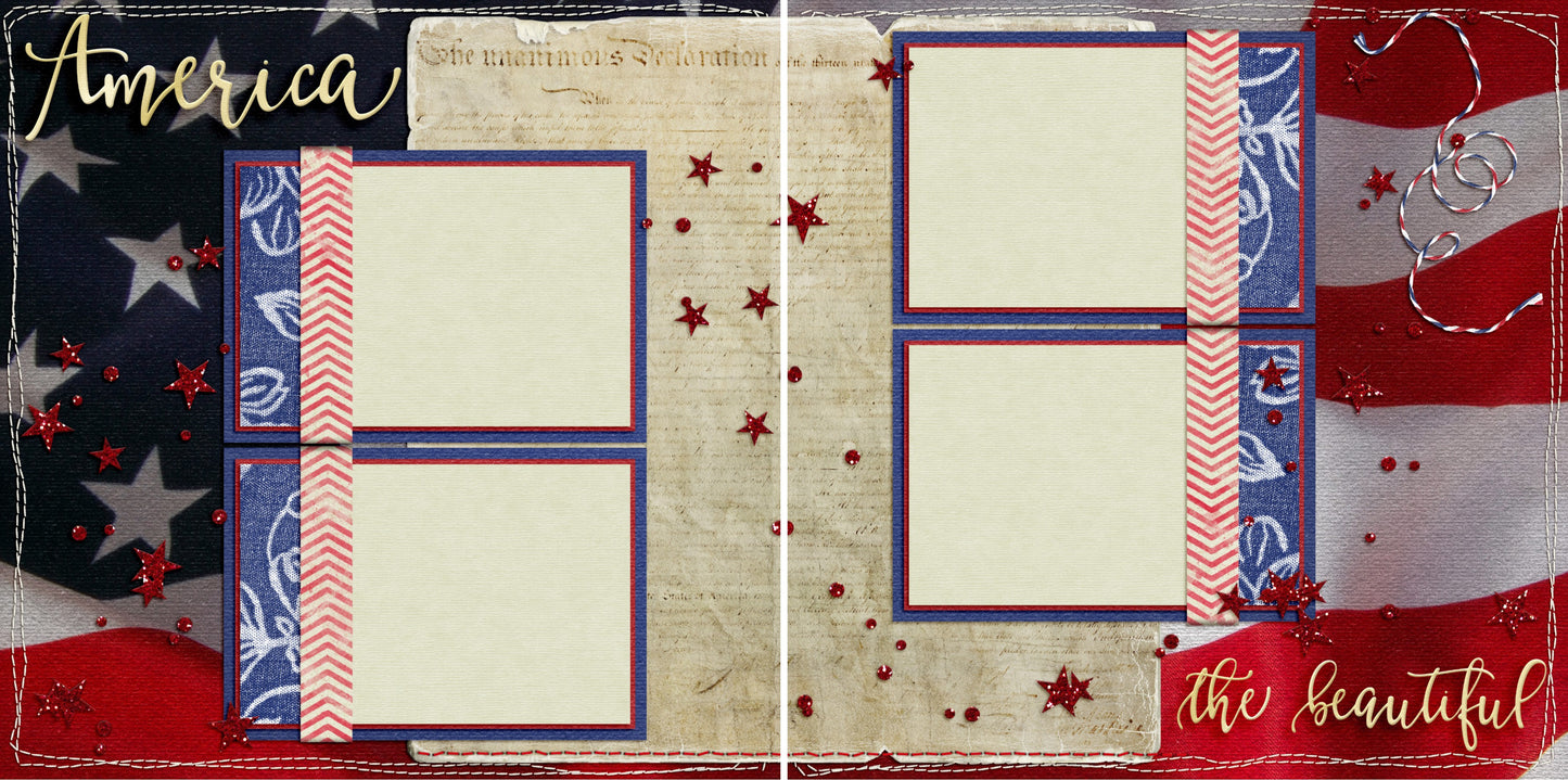 America the Beautiful - Digital Scrapbook Pages - INSTANT DOWNLOAD - 2019 - EZscrapbooks Scrapbook Layouts July 4th - Patriotic