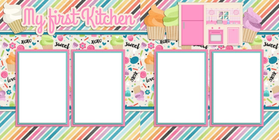 My First Kitchen - Digital Scrapbook Pages - INSTANT DOWNLOAD - EZscrapbooks Scrapbook Layouts Girls
