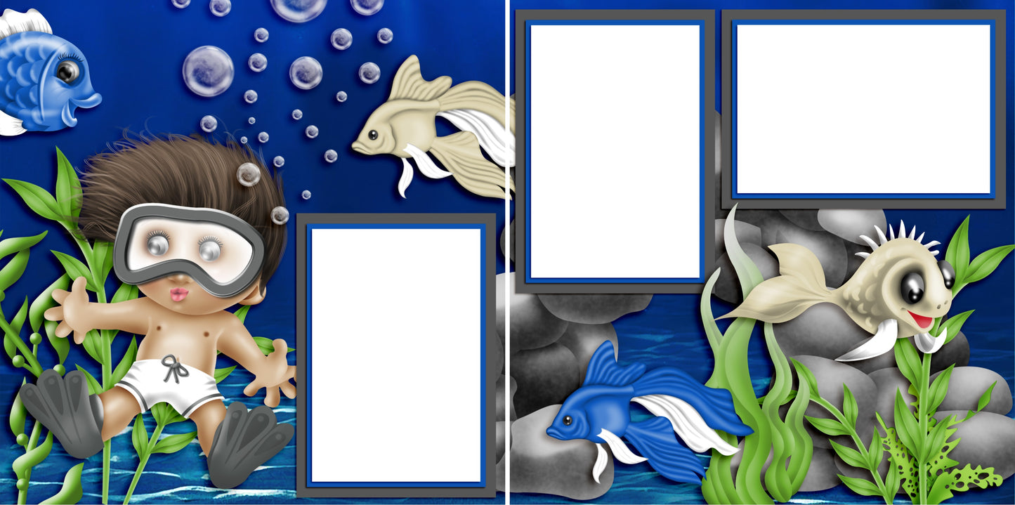 Deep Blue - Digital Scrapbook Pages - INSTANT DOWNLOAD - 2019 - EZscrapbooks Scrapbook Layouts Beach - Tropical, Swimming - Pool