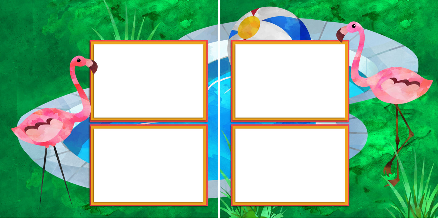 Pool Party - Digital Scrapbook Pages - INSTANT DOWNLOAD - EZscrapbooks Scrapbook Layouts Beach - Tropical, Summer, Swimming - Pool