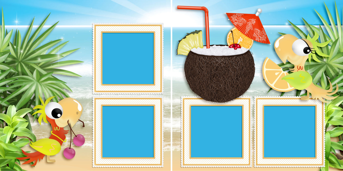 Party Parrots - 4070 - EZscrapbooks Scrapbook Layouts Beach - Tropical, cruise, Summer