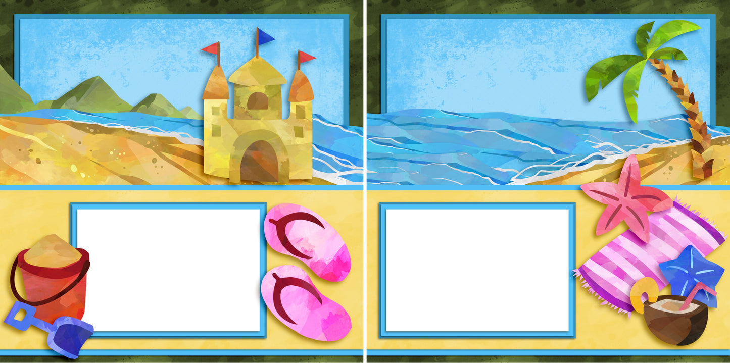 Just Beachy - Digital Scrapbook Pages - INSTANT DOWNLOAD - EZscrapbooks Scrapbook Layouts Beach - Tropical
