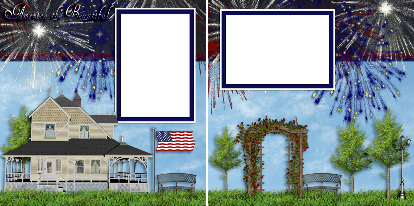 America the Beautiful - Digital Scrapbook Pages - INSTANT DOWNLOAD - EZscrapbooks Scrapbook Layouts July 4th - Patriotic