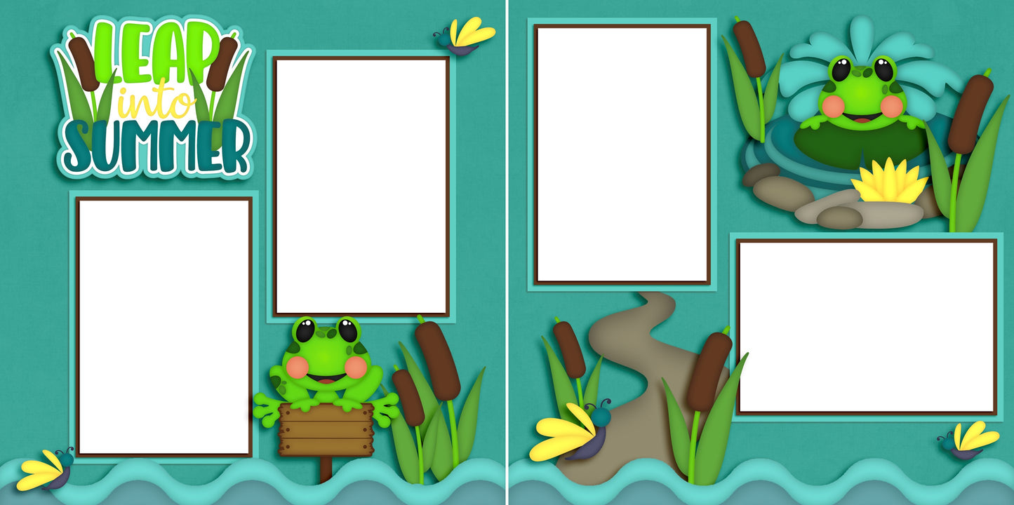 Leap into Summer- Digital Scrapbook Pages - INSTANT DOWNLOAD - EZscrapbooks Scrapbook Layouts beach, froggies, frogs, summer, vacation