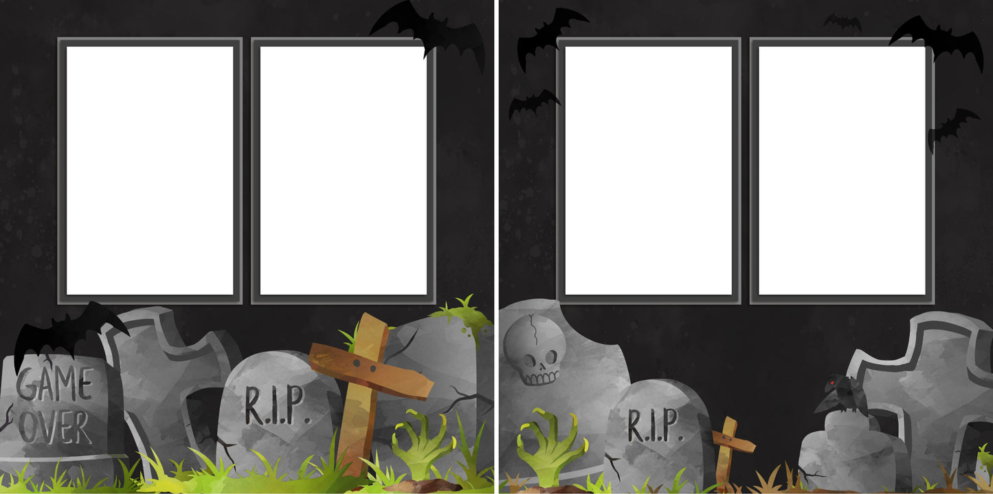Tombstones - Digital Scrapbook Pages - INSTANT DOWNLOAD - EZscrapbooks Scrapbook Layouts Halloween