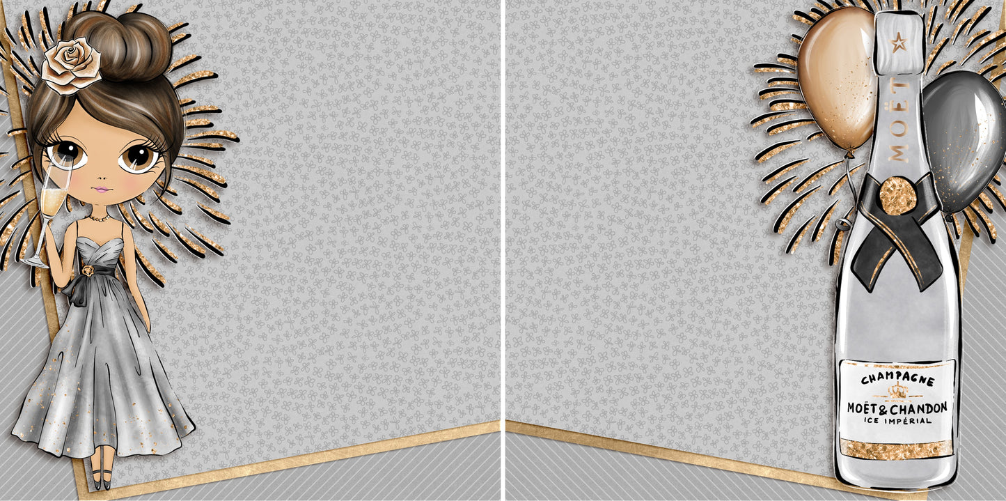 New Year Diva Brunette NPM - 4567 - EZscrapbooks Scrapbook Layouts New Year's