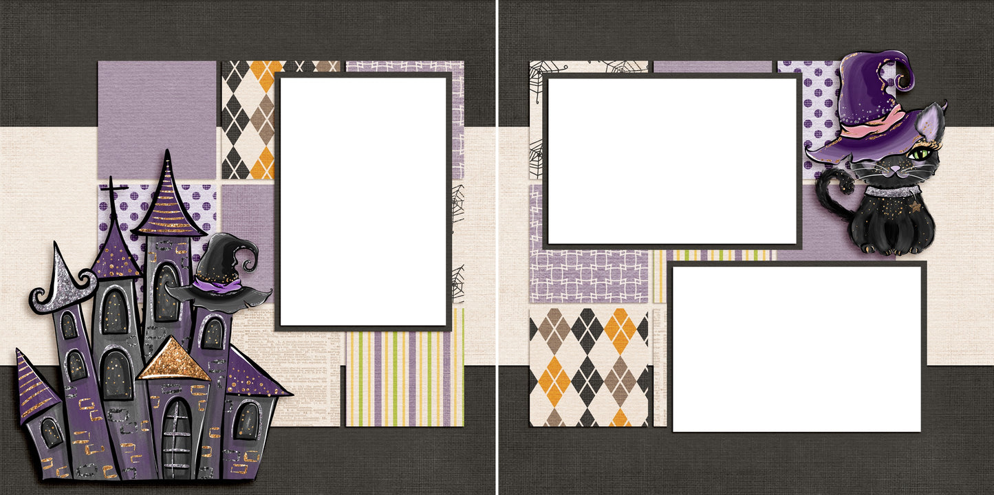Black Cat & Castle - Digital Scrapbook Pages - INSTANT DOWNLOAD - EZscrapbooks Scrapbook Layouts boo, halloween, spooky