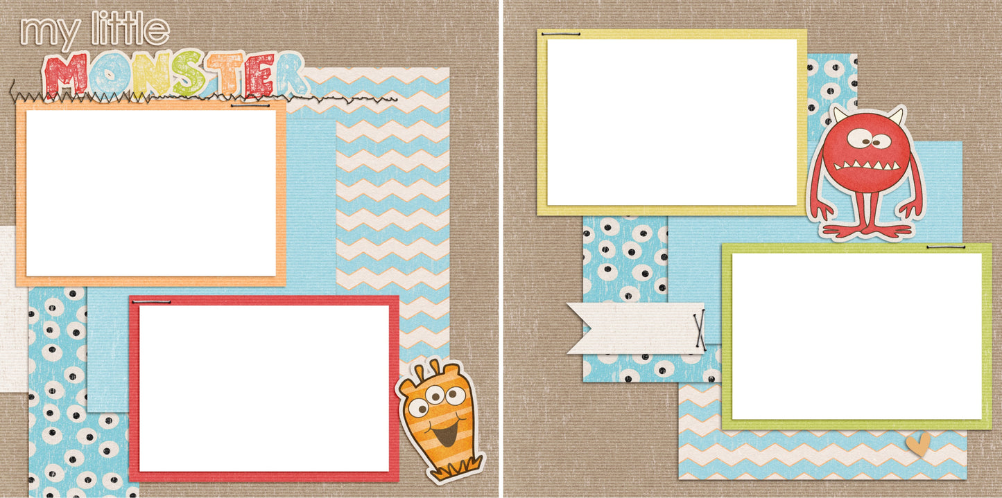 My Little Monster - Digital Scrapbook Pages - INSTANT DOWNLOAD - EZscrapbooks Scrapbook Layouts Baby - Toddler, Kids