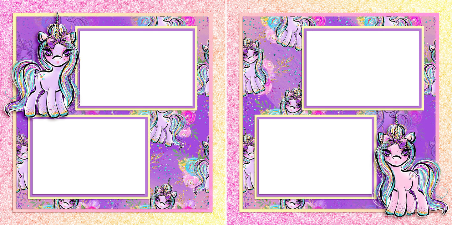 Unicorns - Digital Scrapbook Pages - INSTANT DOWNLOAD - EZscrapbooks Scrapbook Layouts baby, fairytale, girl, pink, princess, toddler, unicorn