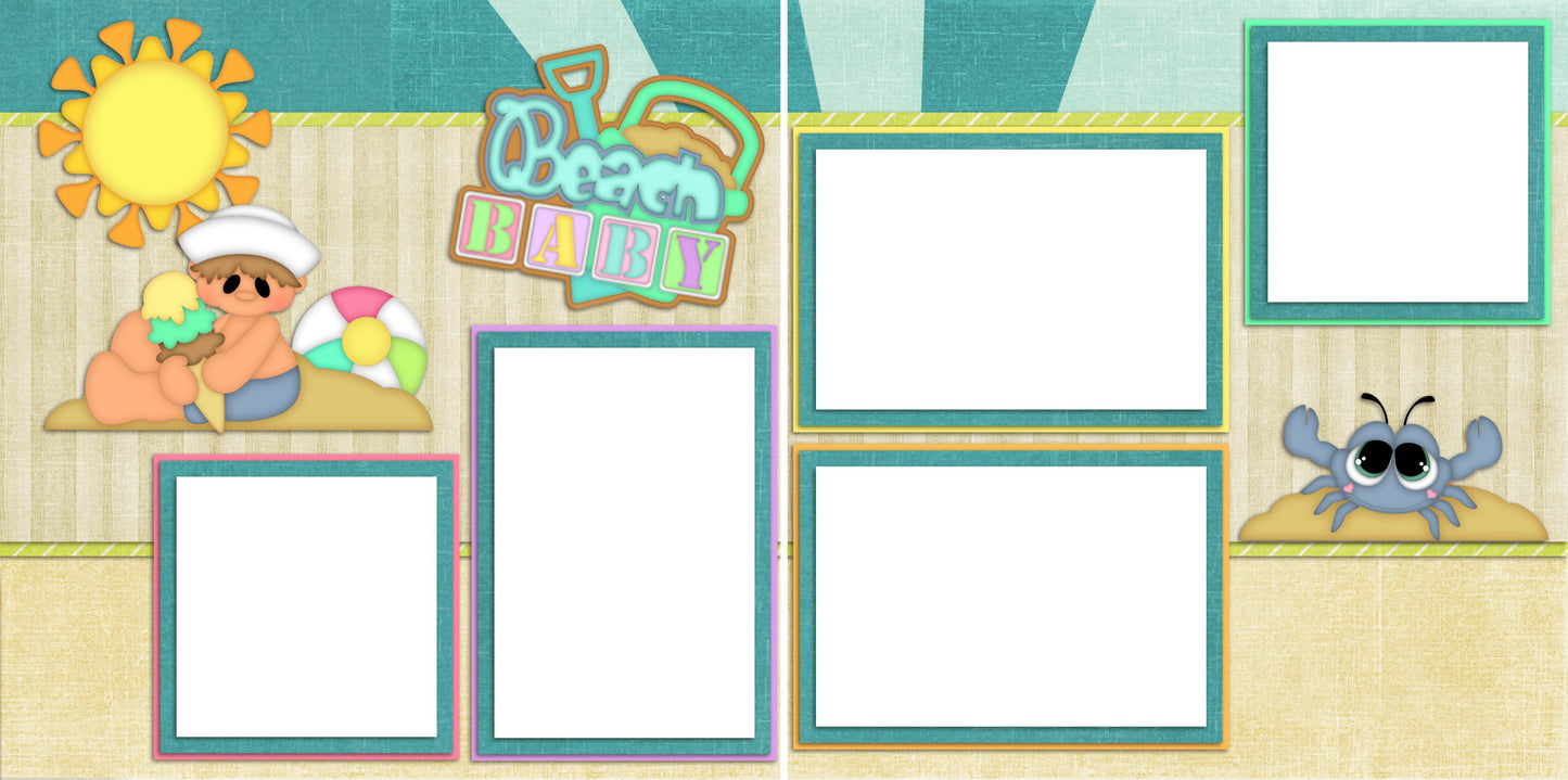 Beach Baby Boy - Digital Scrapbook Pages - INSTANT DOWNLOAD - EZscrapbooks Scrapbook Layouts Baby - Toddler, Beach - Tropical