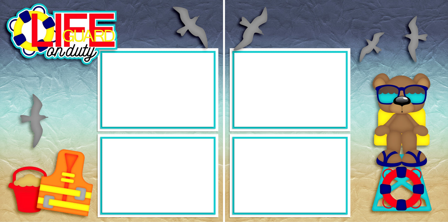 Lifeguard on Duty - Digital Scrapbook Pages - INSTANT DOWNLOAD - EZscrapbooks Scrapbook Layouts beach, lifeguard, summer, vacation