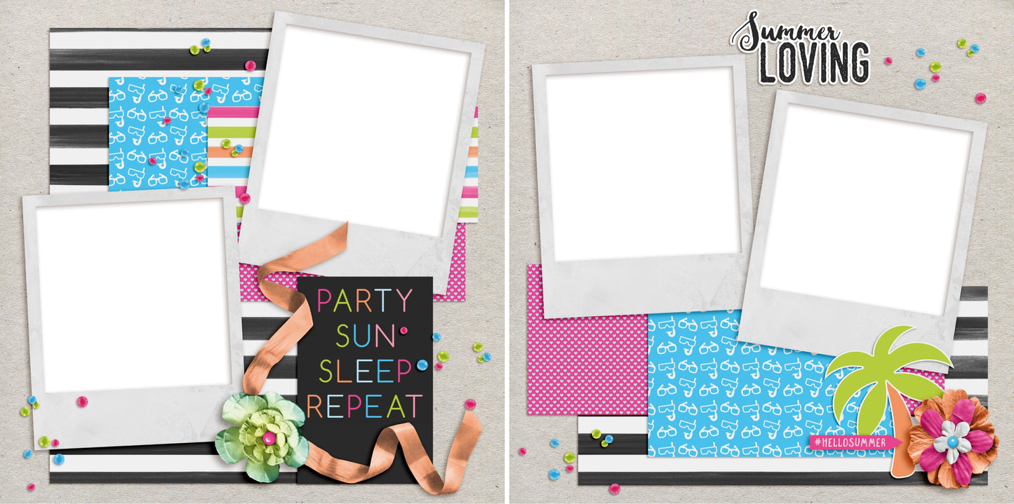 Party Sun Sleep - Digital Scrapbook Pages - INSTANT DOWNLOAD - EZscrapbooks Scrapbook Layouts Beach - Tropical, Summer