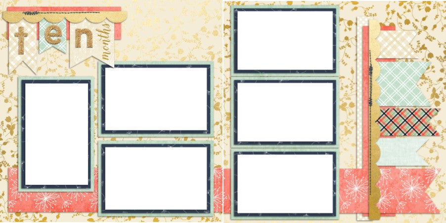 Baby Girl 10 Months - Digital Scrapbook Pages - INSTANT DOWNLOAD - EZscrapbooks Scrapbook Layouts Baby - Toddler