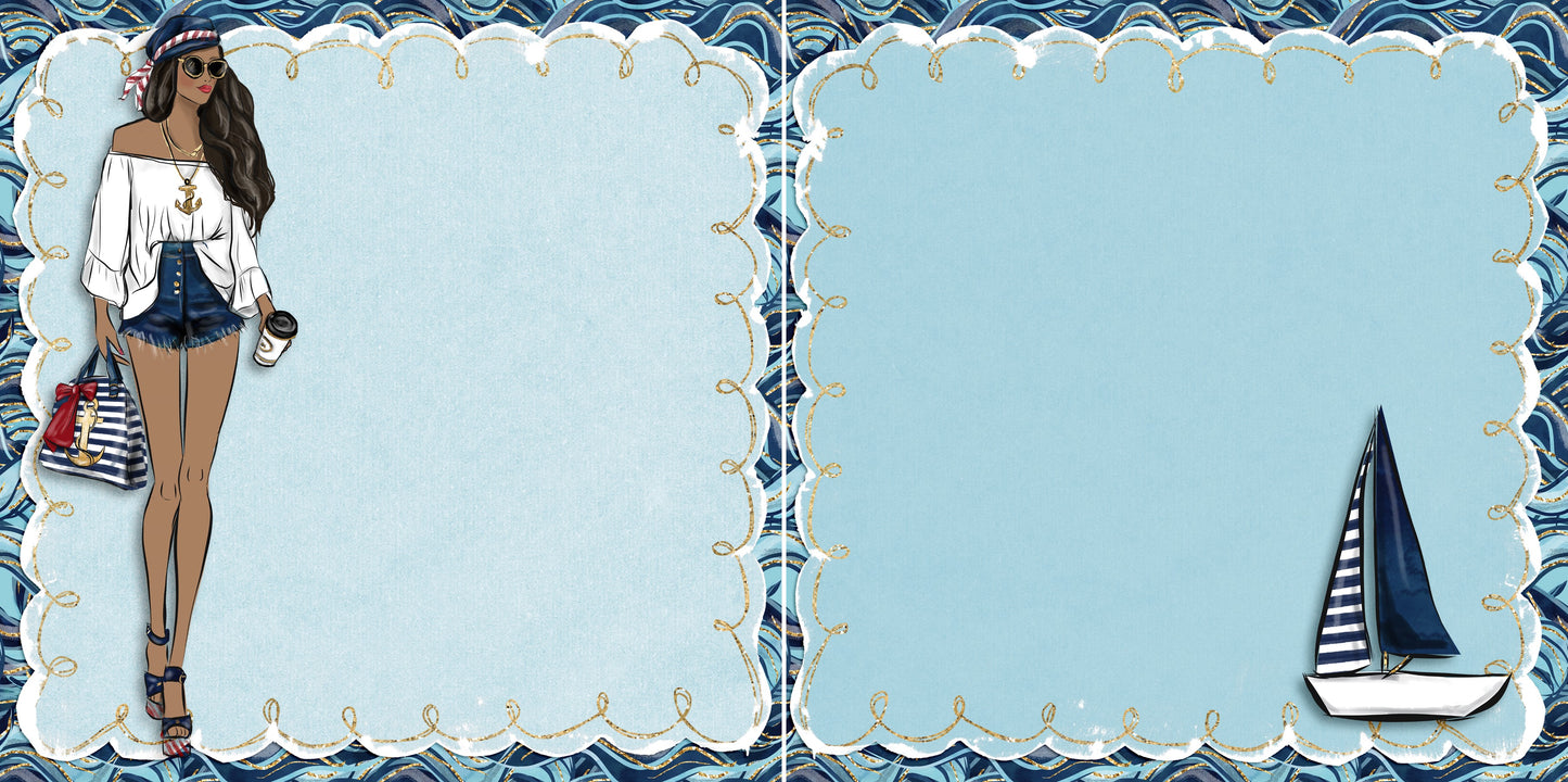 Nautical Girl African American NPM - 5453 - EZscrapbooks Scrapbook Layouts Beach - Tropical, cruise, Nautical, Swimming - Pool