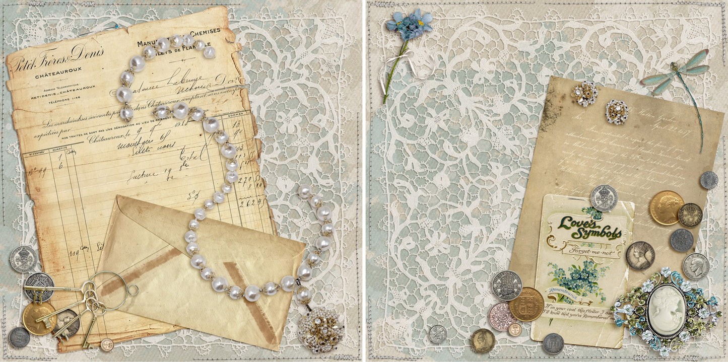 Vintage Blues NPM - 4245 - EZscrapbooks Scrapbook Layouts Grandmother, Heritage, Mother