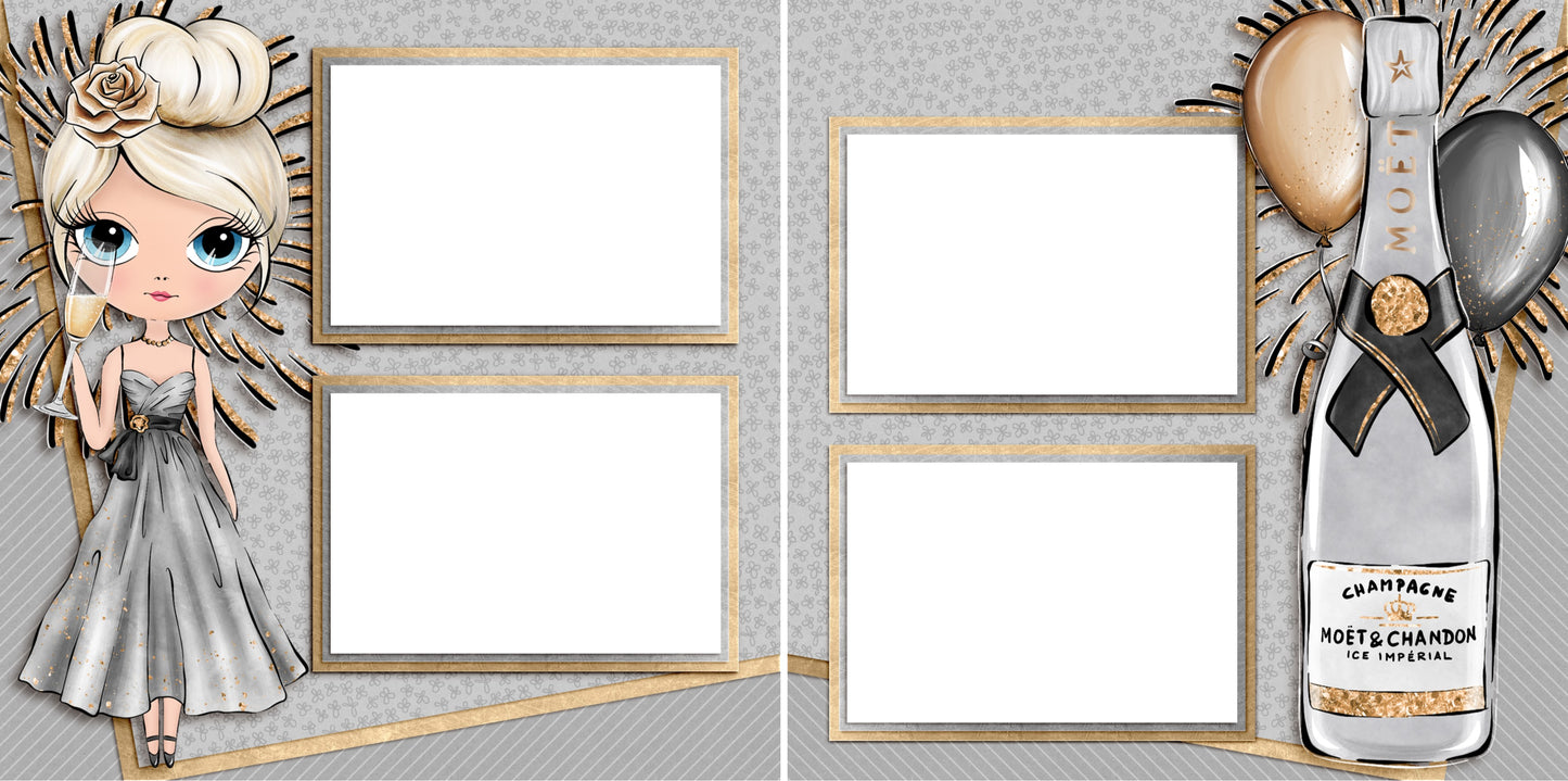 New Year's Diva Blond - Digital Scrapbook Pages - INSTANT DOWNLOAD - EZscrapbooks Scrapbook Layouts New Year's