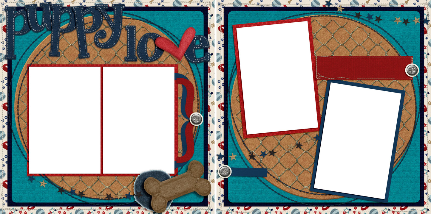 Puppy Love Boy - Digital Scrapbook Pages - INSTANT DOWNLOAD - 2019 - EZscrapbooks Scrapbook Layouts dogs, Pets