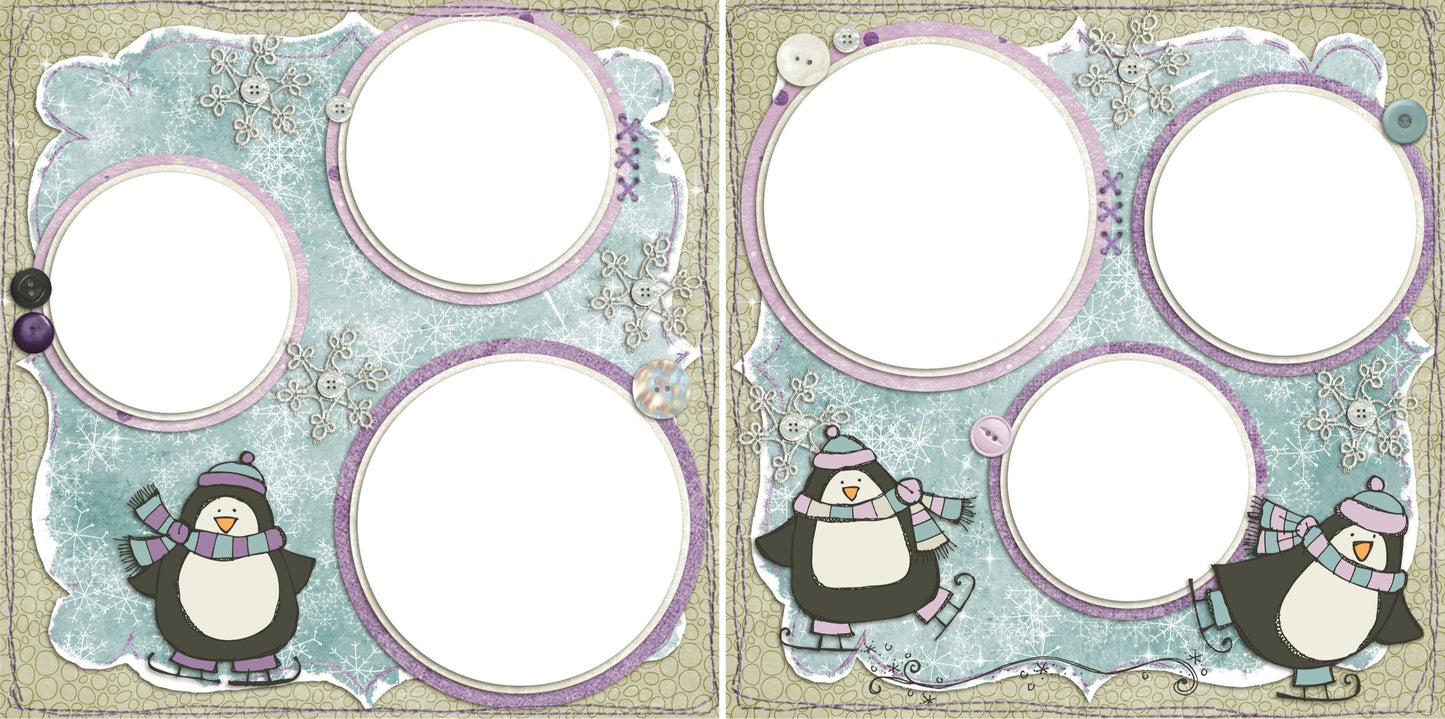Snow Penguins - Digital Scrapbook Pages - INSTANT DOWNLOAD - EZscrapbooks Scrapbook Layouts Winter