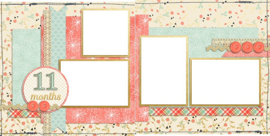 Baby Girl 11 Months - Digital Scrapbook Pages - INSTANT DOWNLOAD - EZscrapbooks Scrapbook Layouts Baby - Toddler