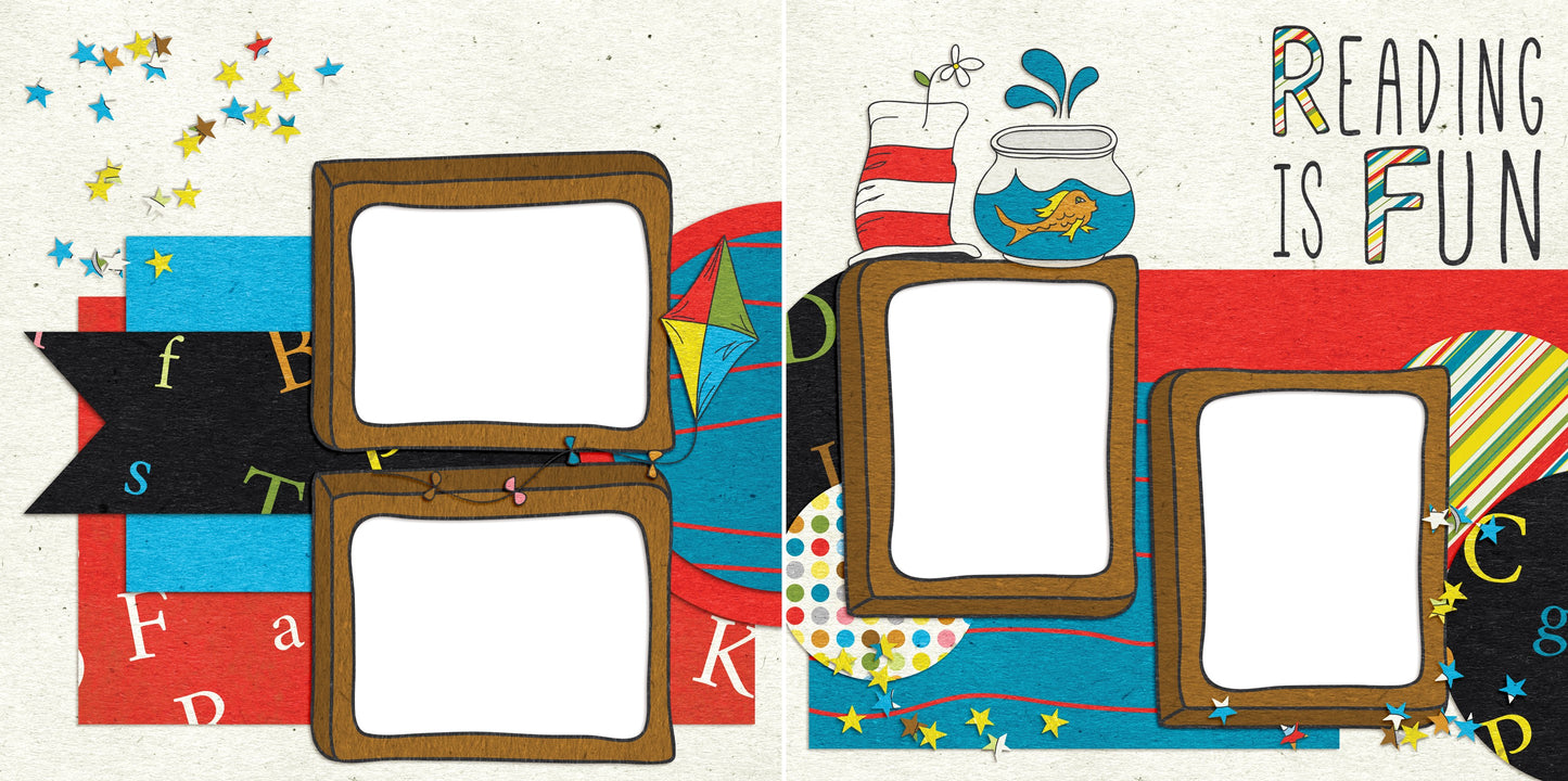 Reading is Fun - Digital Scrapbook Pages - INSTANT DOWNLOAD - EZscrapbooks Scrapbook Layouts bookworm, read, reading, school, stories, story, storytime