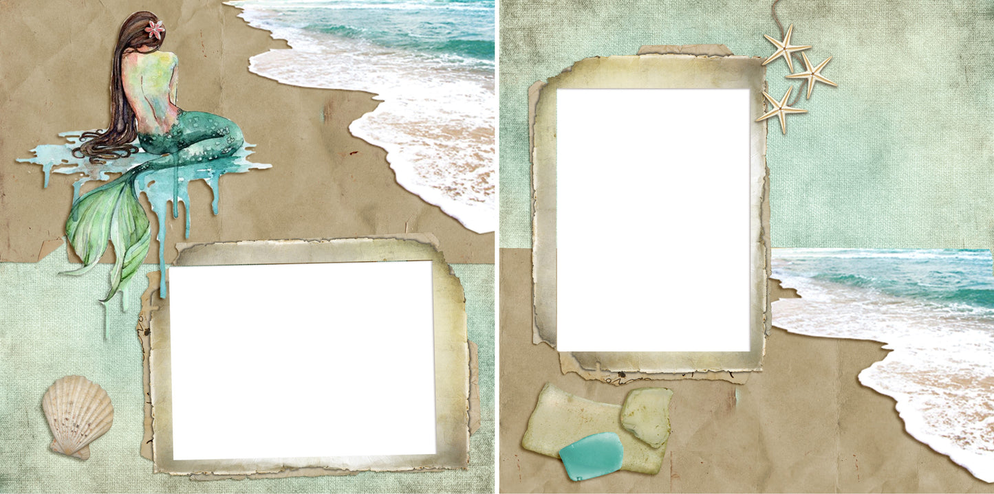 Mermaid Dreams - Digital Scrapbook Pages - INSTANT DOWNLOAD - EZscrapbooks Scrapbook Layouts Beach, Mermaid, Ocean, Shells, Summer