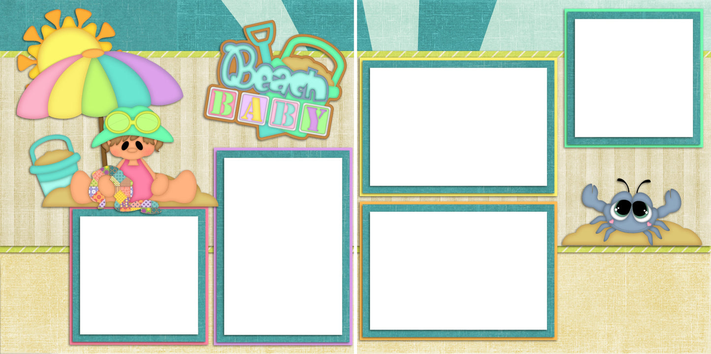 Beach Baby Girl - Digital Scrapbook Pages - INSTANT DOWNLOAD - EZscrapbooks Scrapbook Layouts Baby - Toddler, Beach - Tropical