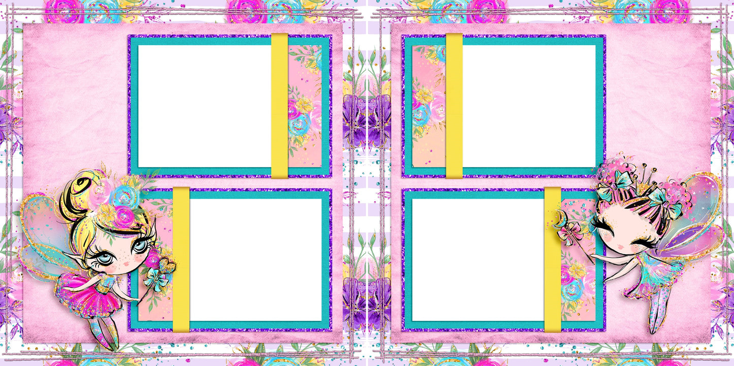 Pretty Pixies - Digital Scrapbook Pages - INSTANT DOWNLOAD - EZscrapbooks Scrapbook Layouts baby, fairytale, girl, pink, pixie, princess, toddler