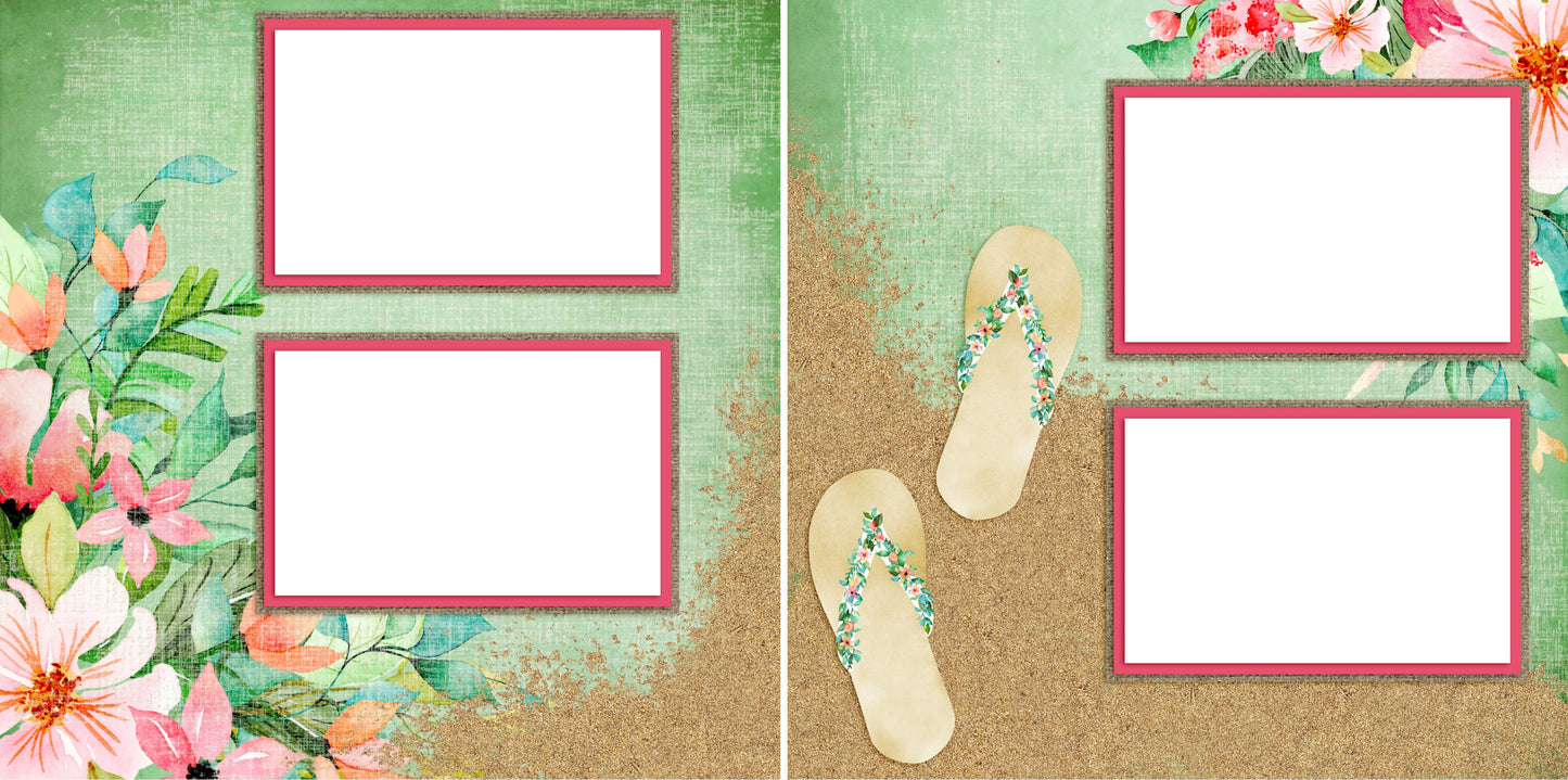 Beachy Flowers - Digital Scrapbook Pages - INSTANT DOWNLOAD - EZscrapbooks Scrapbook Layouts Beach - Tropical