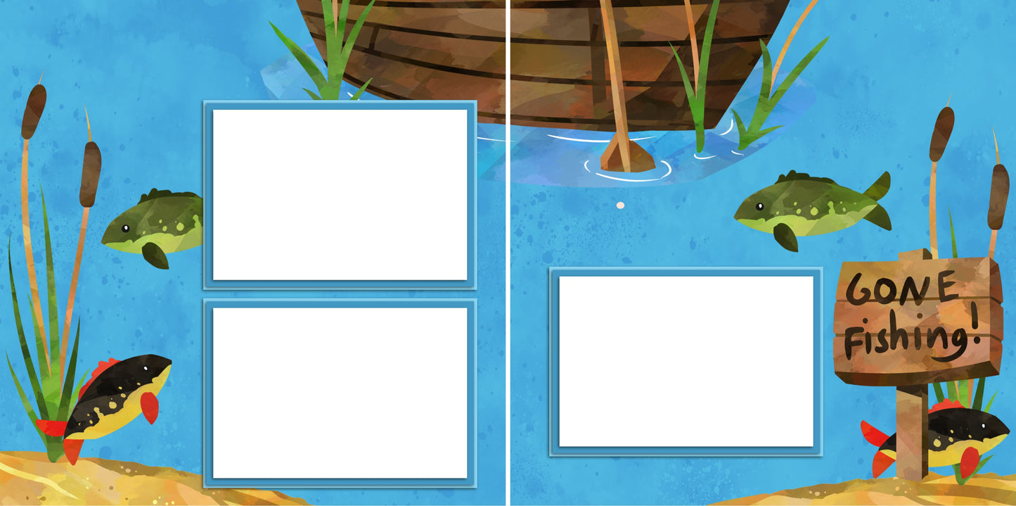 Let's Go Fishing - Digital Scrapbook Pages - INSTANT DOWNLOAD - EZscrapbooks Scrapbook Layouts Camping - Hiking, Hunting - Fishing