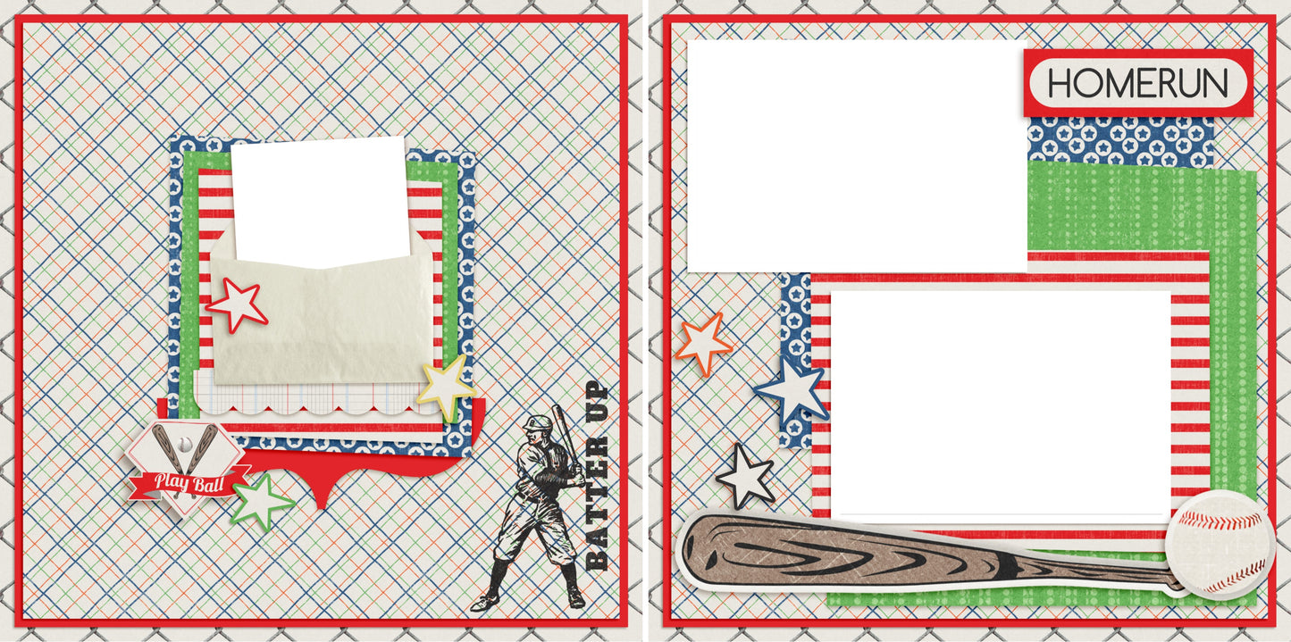 Home Run - Digital Scrapbook Pages - INSTANT DOWNLOAD - EZscrapbooks Scrapbook Layouts baseball, Sports