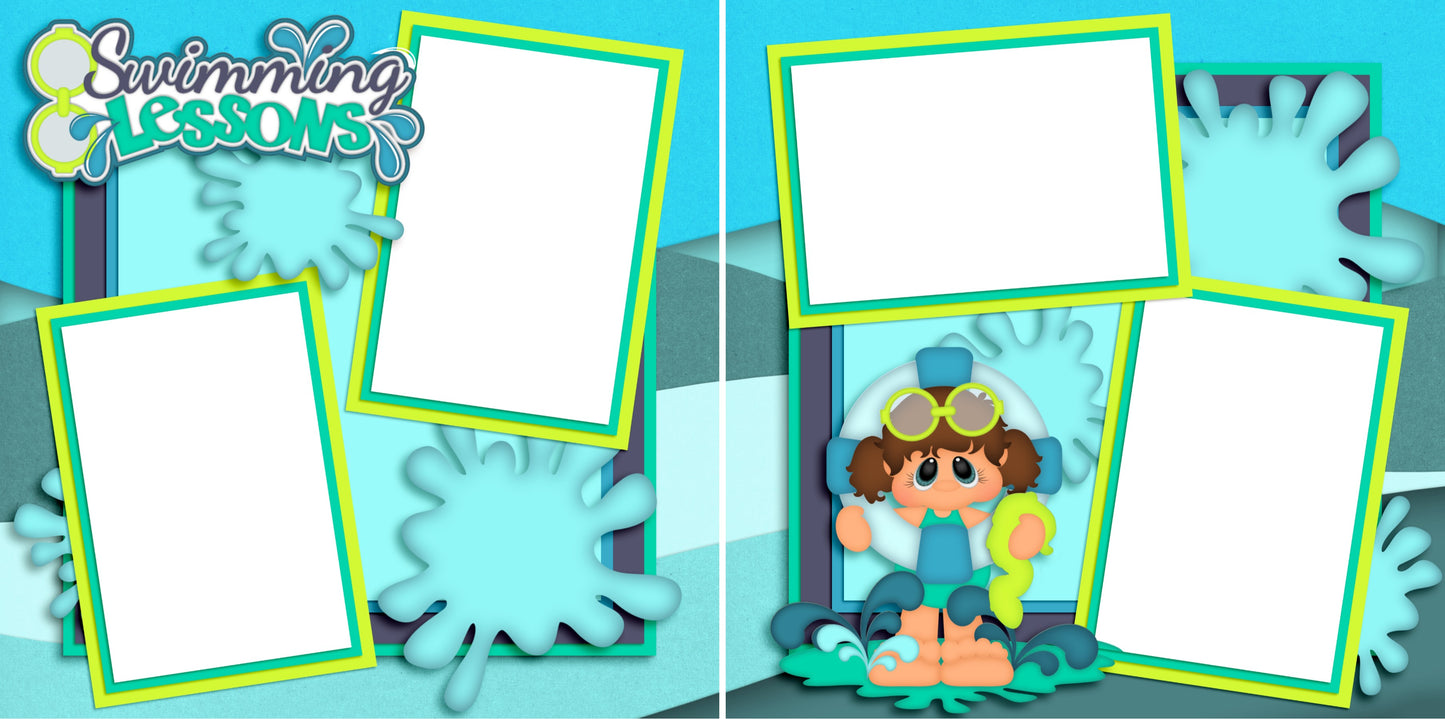 Swimming Lessons Girl - Digital Scrapbook Pages - INSTANT DOWNLOAD - EZscrapbooks Scrapbook Layouts Beach - Tropical, Swimming - Pool