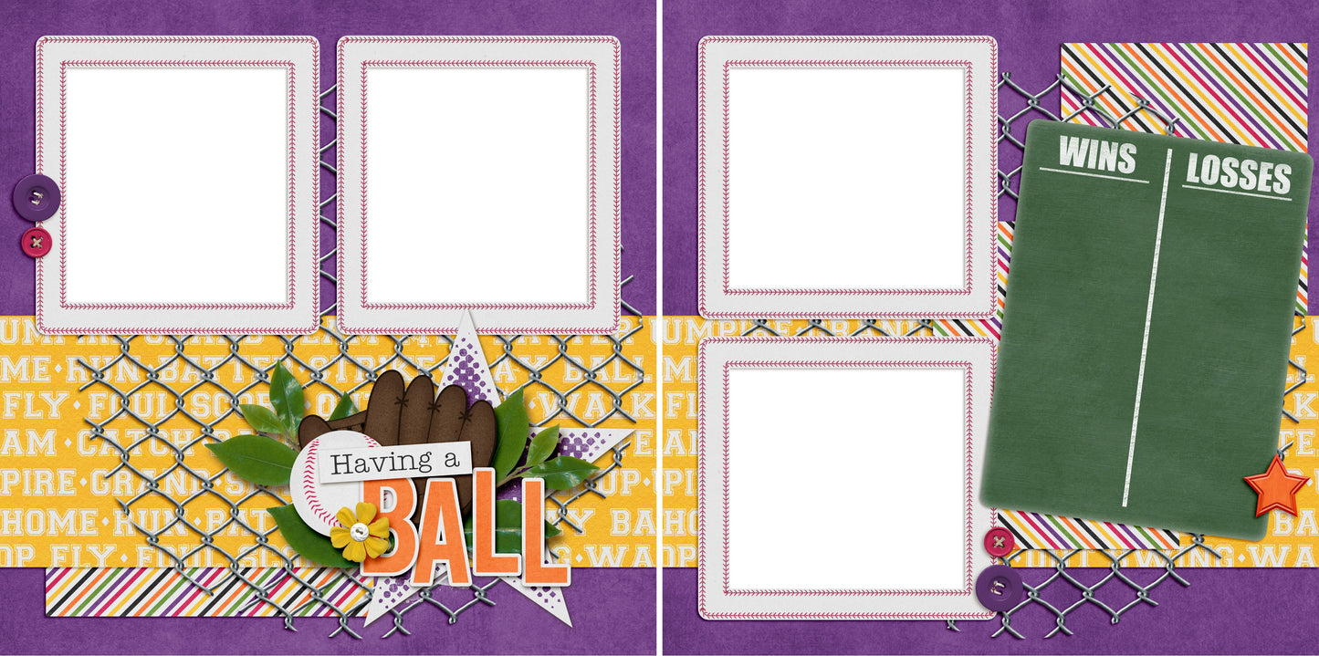 Having A Ball - Digital Scrapbook Pages - INSTANT DOWNLOAD - EZscrapbooks Scrapbook Layouts softball, Sports