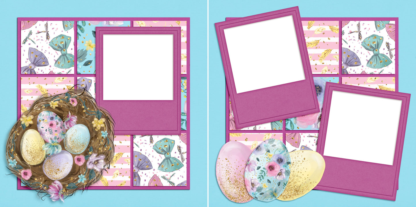 Easter Egg Nest - Digital Scrapbook Pages - INSTANT DOWNLOAD - EZscrapbooks Scrapbook Layouts Spring - Easter