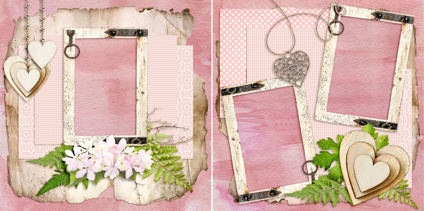 Shabby Hearts - 5494 - EZscrapbooks Scrapbook Layouts Girls, Love - Valentine, Wedding