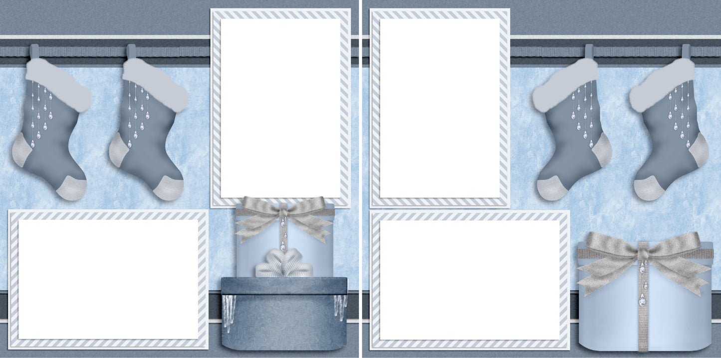 Blue Stockings - Digital Scrapbook Pages - INSTANT DOWNLOAD - EZscrapbooks Scrapbook Layouts Christmas