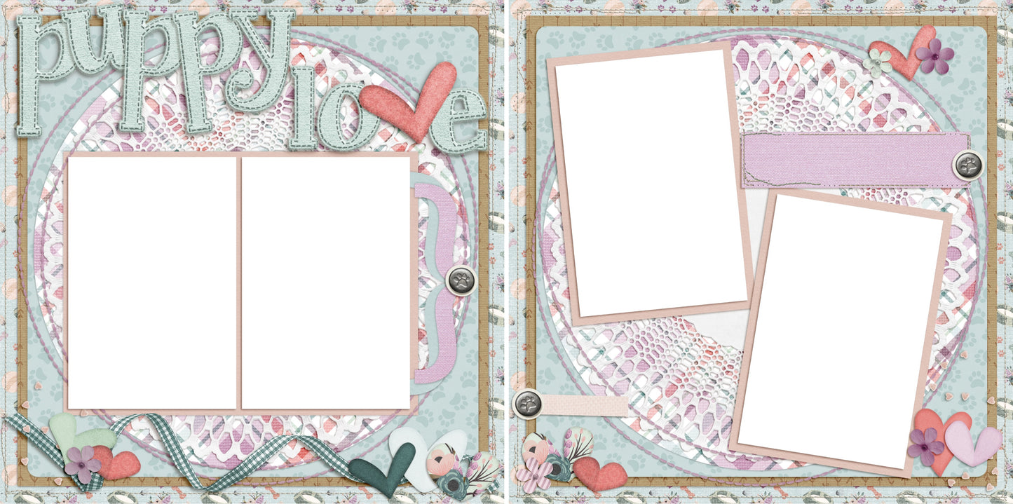 Puppy Love Girl - Digital Scrapbook Pages - INSTANT DOWNLOAD - 2019 - EZscrapbooks Scrapbook Layouts dogs, Pets