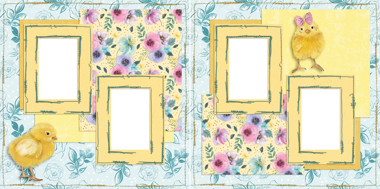 Easter Chicks - Digital Scrapbook Pages - INSTANT DOWNLOAD - EZscrapbooks Scrapbook Layouts Spring - Easter
