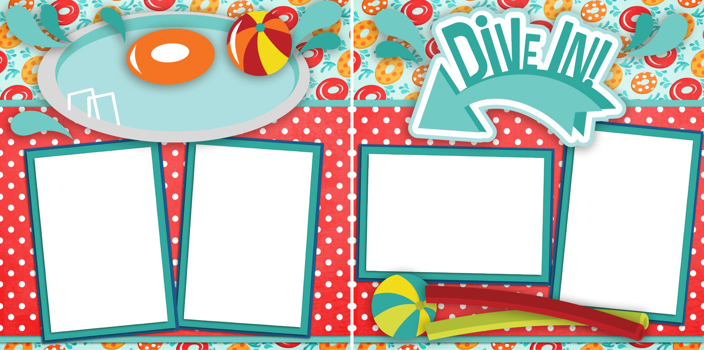 Dive In -Digital Scrapbook Pages - INSTANT DOWNLOAD - EZscrapbooks Scrapbook Layouts Beach - Tropical, Summer, Swimming - Pool