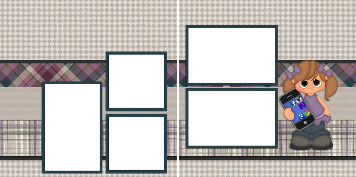 Cell Phone Girl - Digital Scrapbook Pages - INSTANT DOWNLOAD - EZscrapbooks Scrapbook Layouts Games - Technology