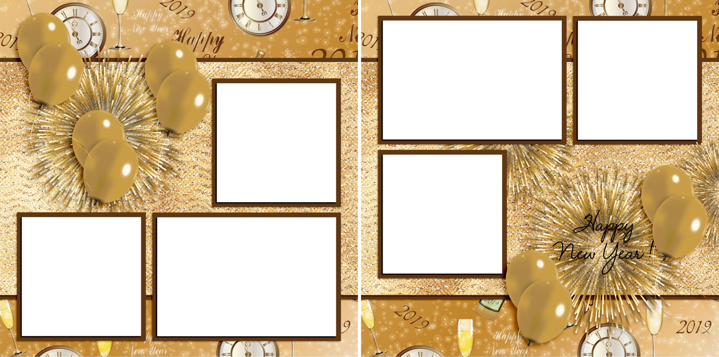 Happy New Year 2019 - Digital Scrapbook Pages - INSTANT DOWNLOAD - EZscrapbooks Scrapbook Layouts New Year's