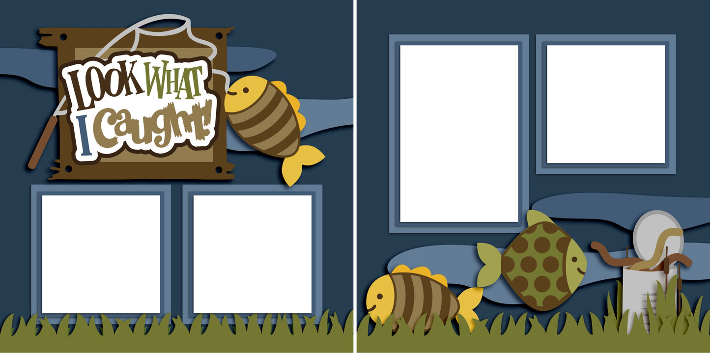 Look What I Caught - Digital Scrapbook Pages - INSTANT DOWNLOAD - EZscrapbooks Scrapbook Layouts Camping - Hiking, Hunting - Fishing
