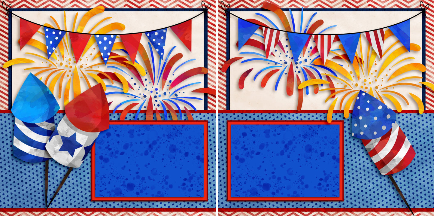Fireworks - 2755 - EZscrapbooks Scrapbook Layouts July 4th - Patriotic