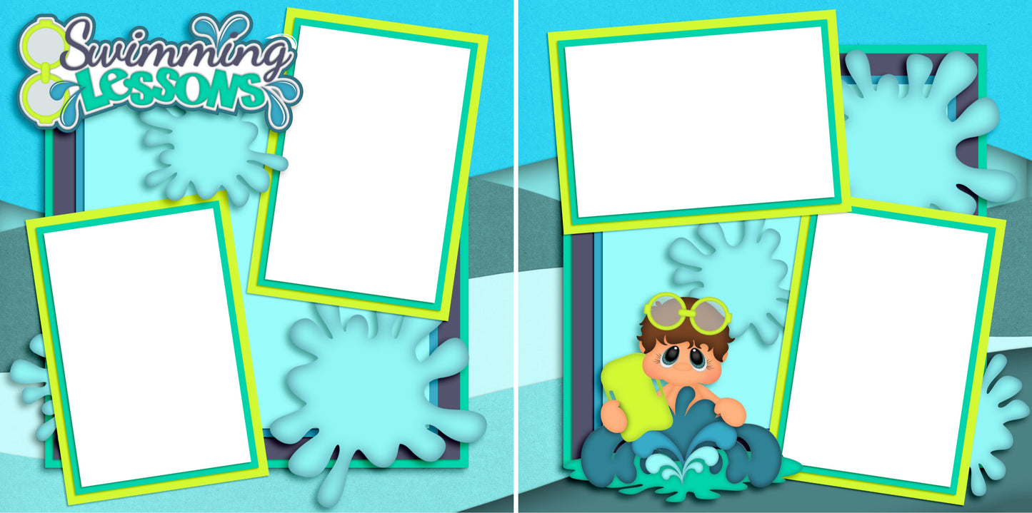 Swimming Lessons Boy - Digital Scrapbook Pages - INSTANT DOWNLOAD - EZscrapbooks Scrapbook Layouts Beach - Tropical, Swimming - Pool
