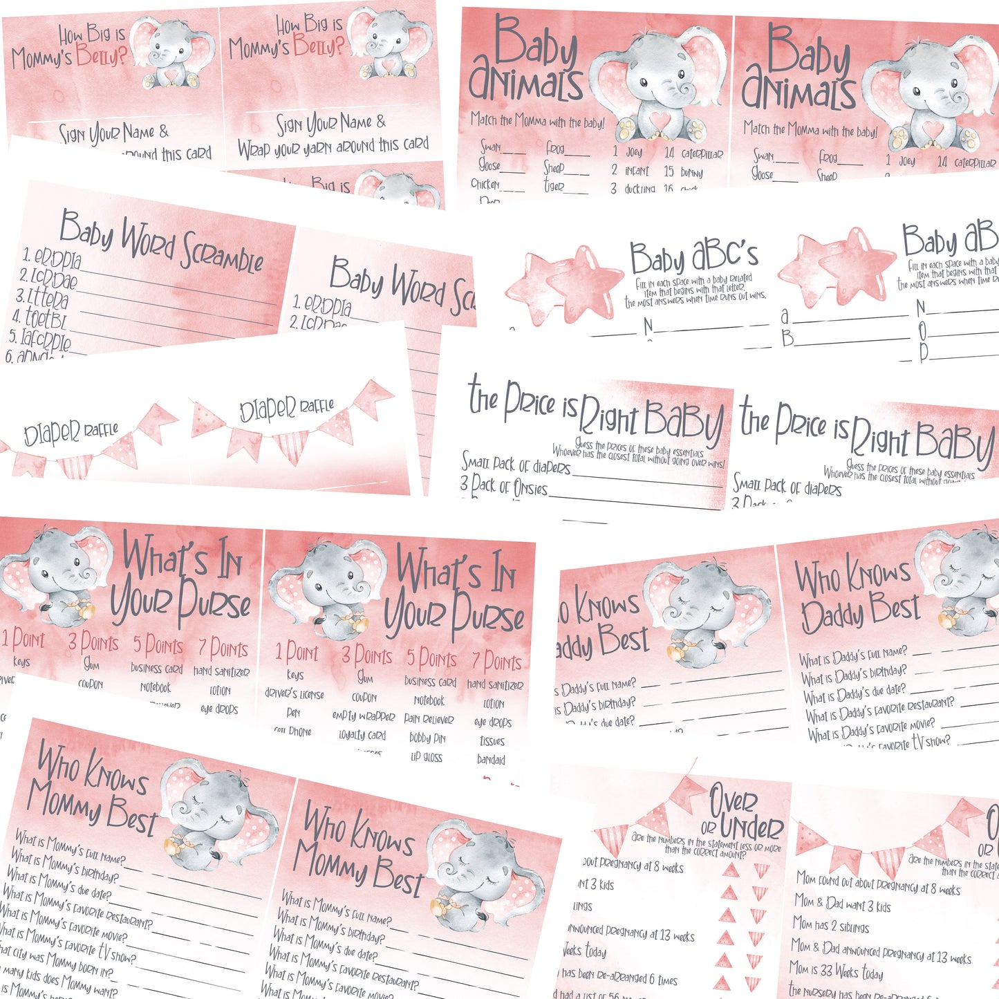 9164 - Baby Elephant Pink Bundle Add On - 6 People - EZscrapbooks Scrapbook Layouts Baby / Bridal Shower
