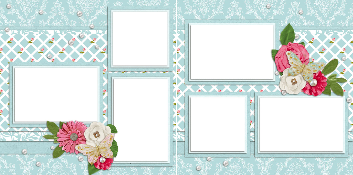 Blue Rose Garden - Digital Scrapbook Pages - INSTANT DOWNLOAD - EZscrapbooks Scrapbook Layouts Girls, Other, Spring - Easter