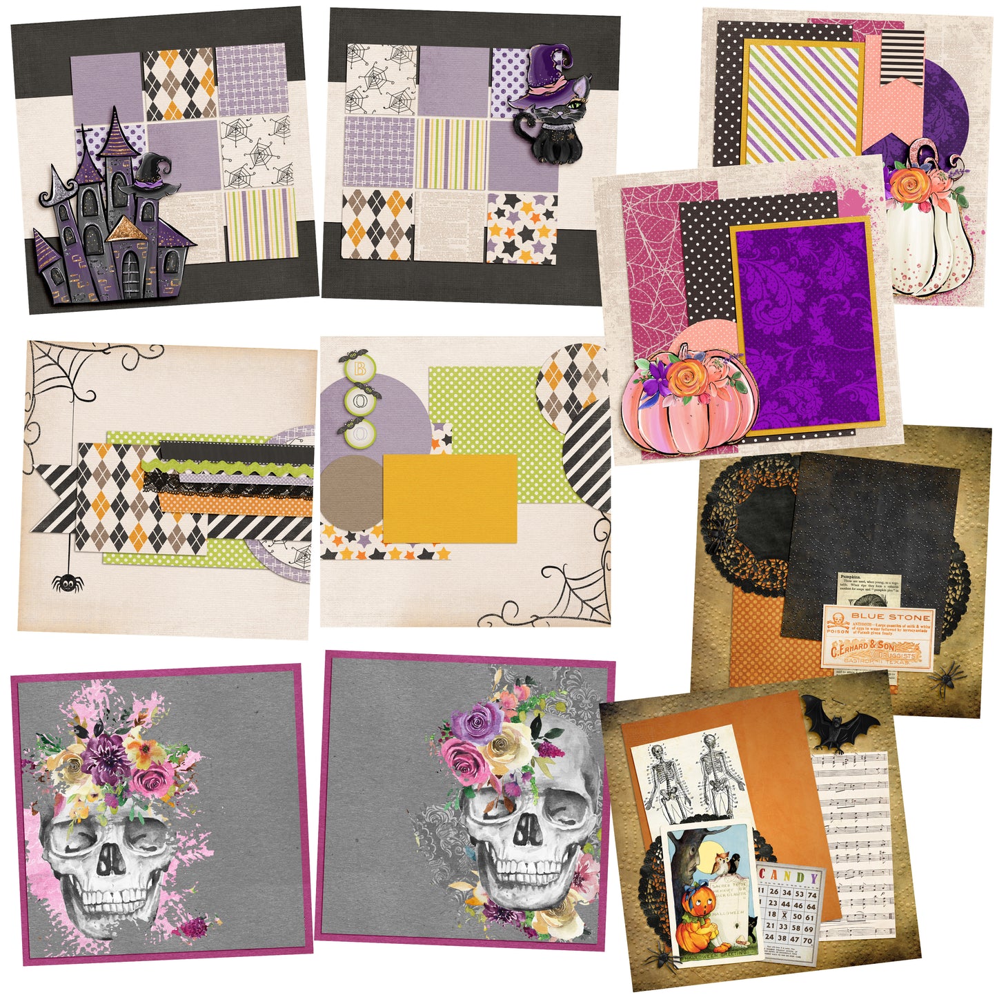 It's Halloween EZ Background Pages - Digital Bundle - 10 Digital Scrapbook Pages - INSTANT DOWNLOAD - EZscrapbooks Scrapbook Layouts Digital Bundle, Halloween
